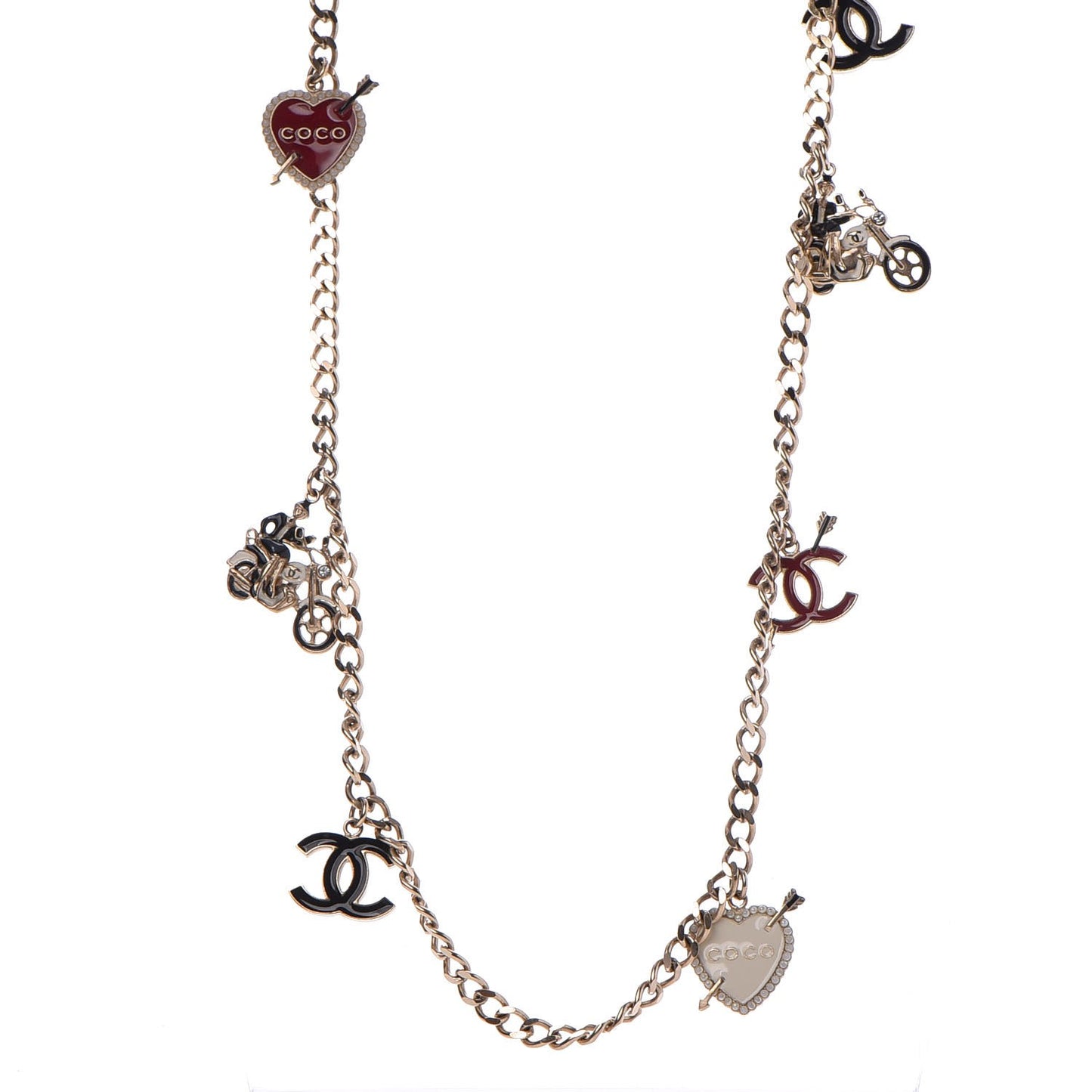 Enamel Charm CC Long Necklace Gold
