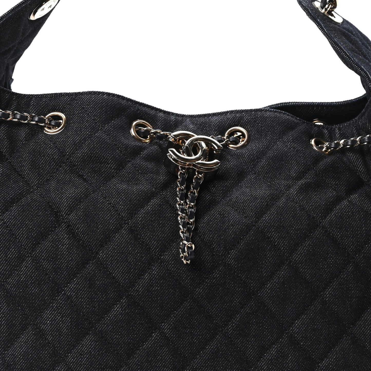 Denim Quilted Medium Chanel 25 Handbag Dark Blue