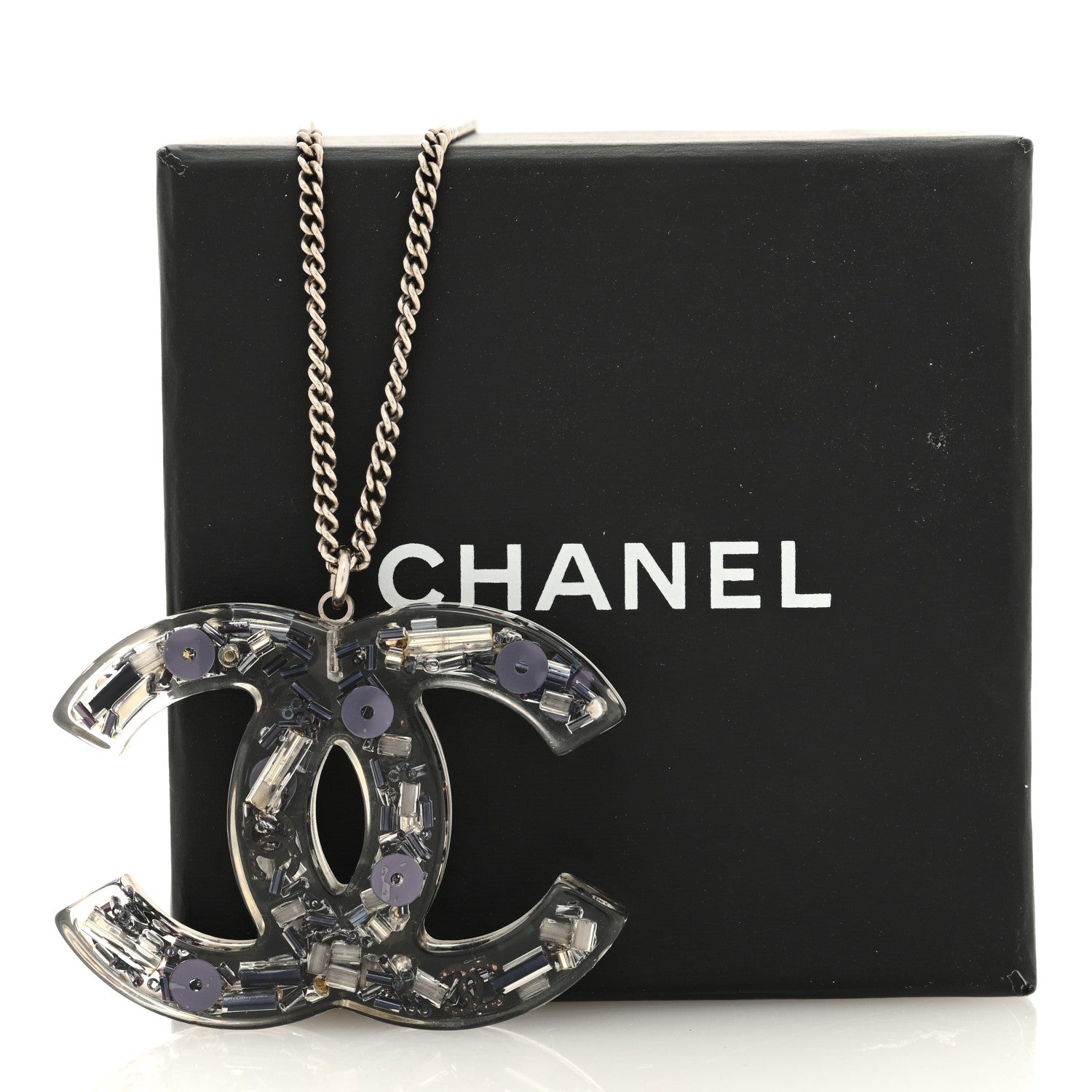 Chanel Resin CC Necklace Silver 5 of 5