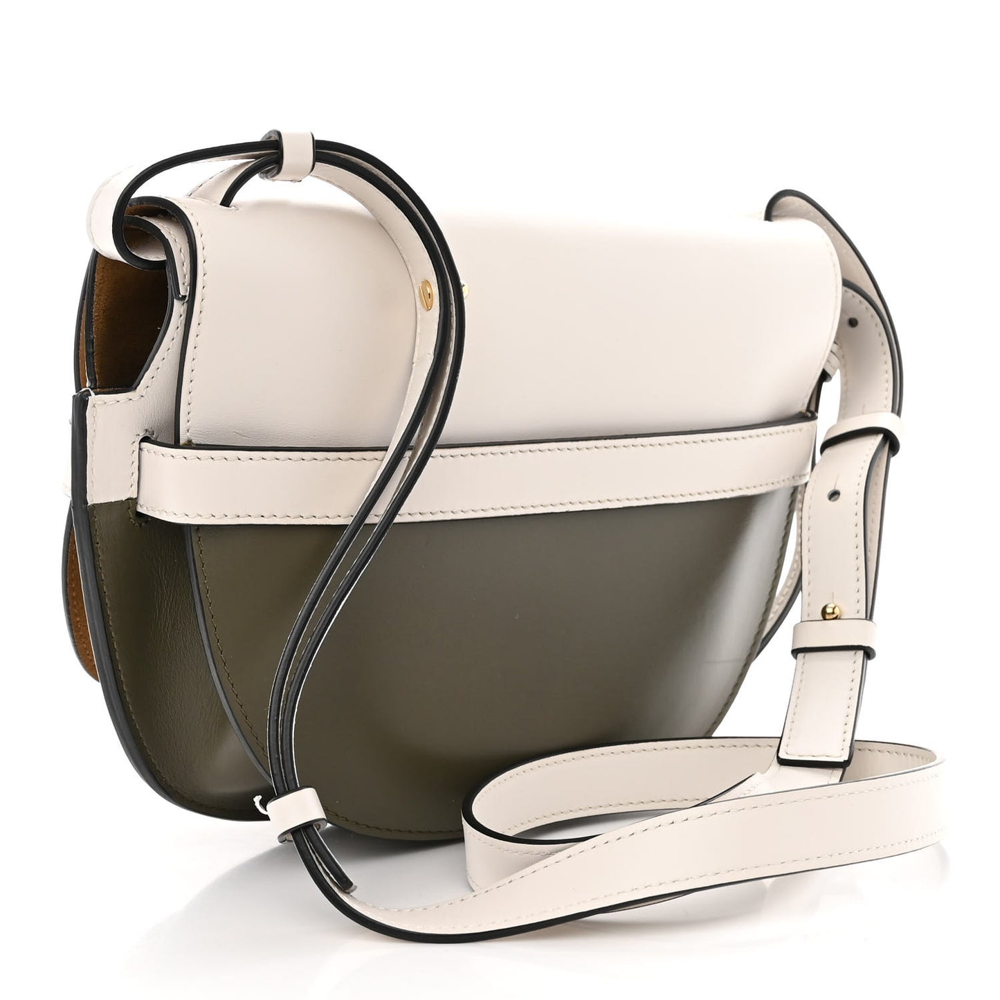 Calfskin Small Gate Crossbody Bag Khaki Green Soft White