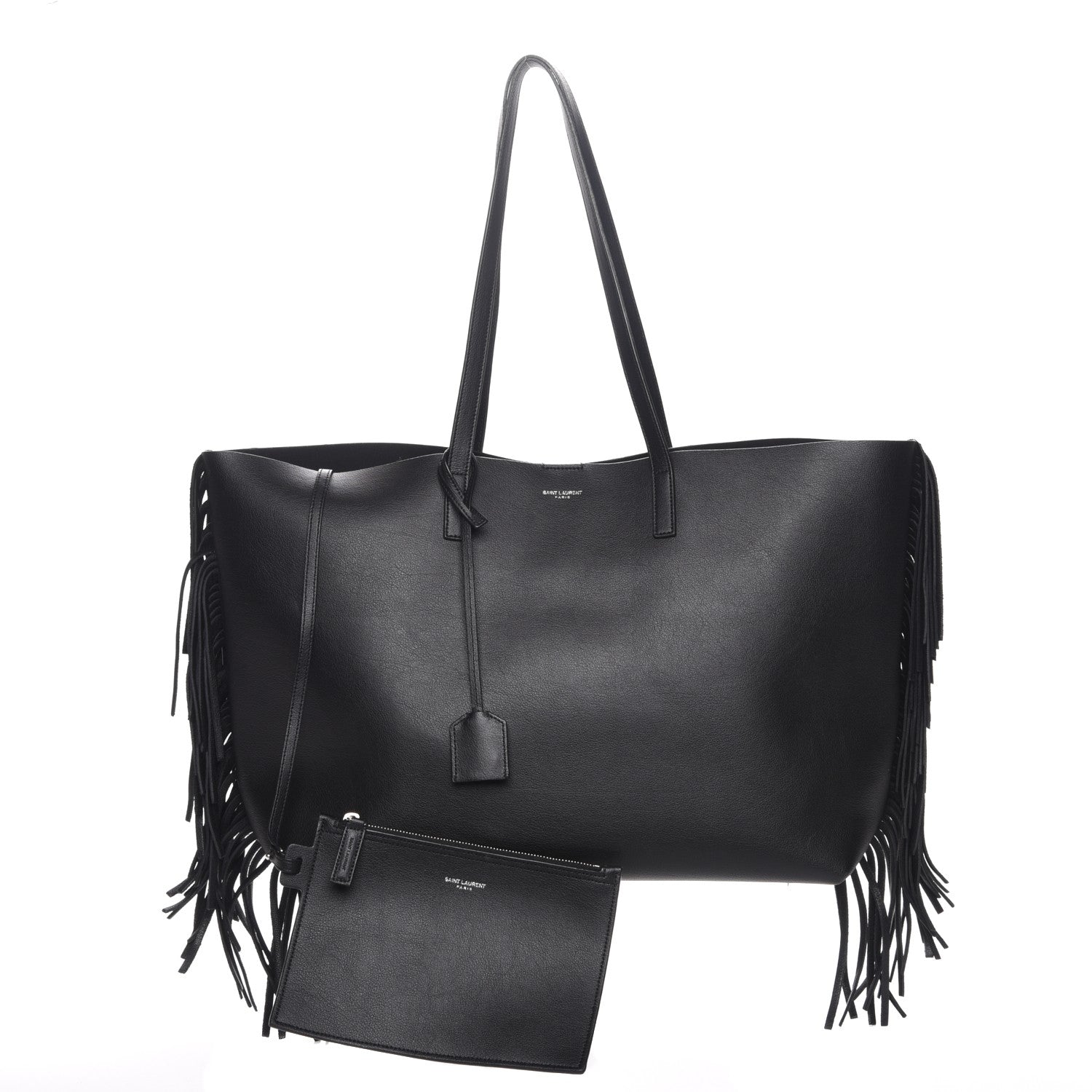 Saint Laurent Calfskin Large Fringe Shopping Tote Black 6 of 9