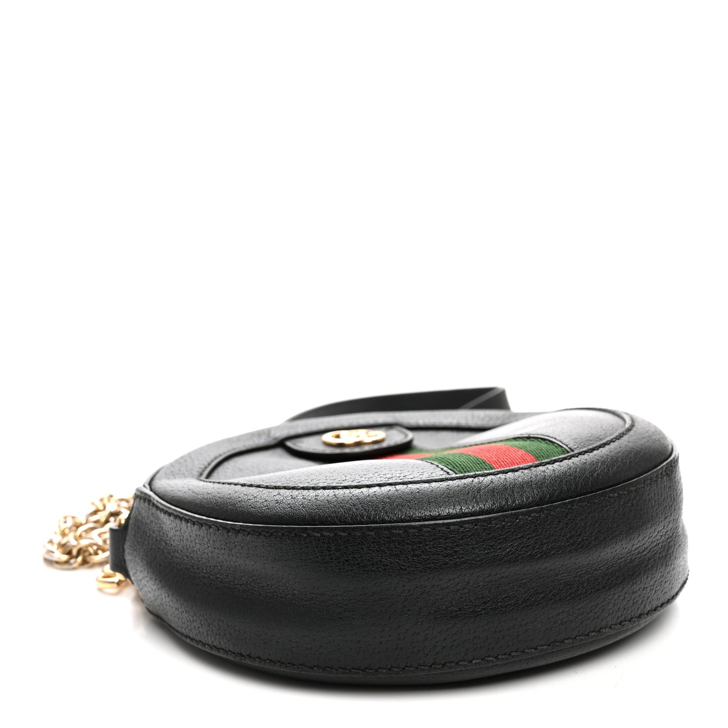 Grained Calfskin Web Mini Ophidia Round Shoulder Bag Black
