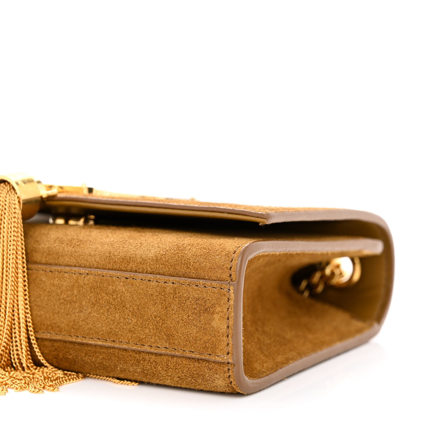 Suede Small Classic Monogram Kate Tassel Satchel Light Ochre