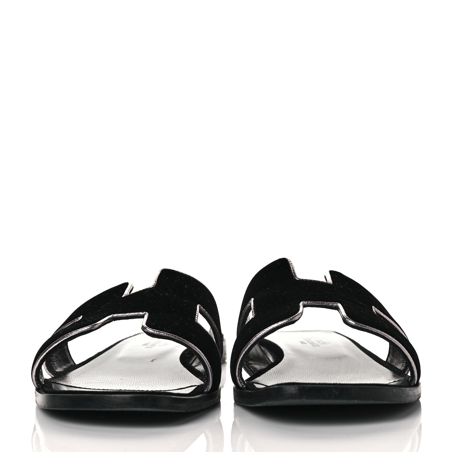 Hermes Velvet Nappa Oran Sandals 37.5 Black Argent Vieilli 2 of 8