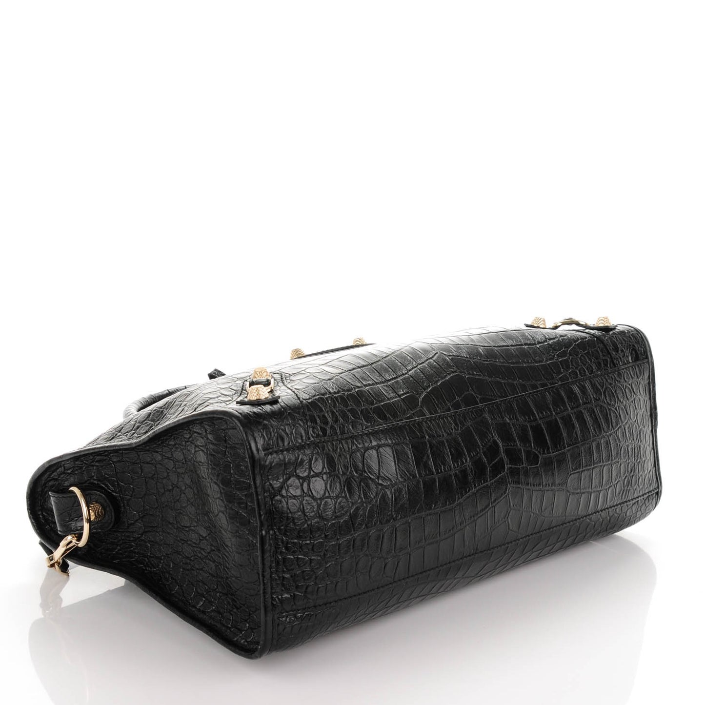 Calfskin Crocodile Embossed Giant 12 Gold Hardware City Black