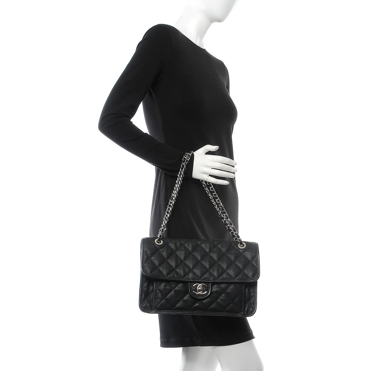 Caviar Quilted Large French Riviera Flap Black