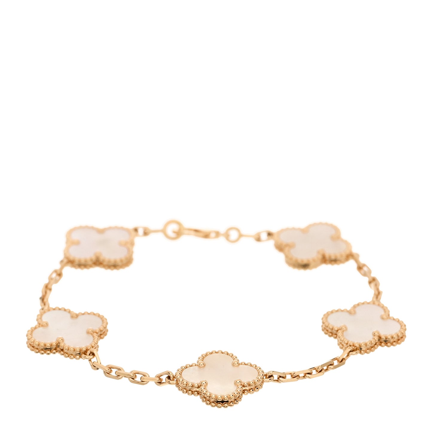 18K Yellow Gold Mother of Pearl 5 Motifs Vintage Alhambra Bracelet