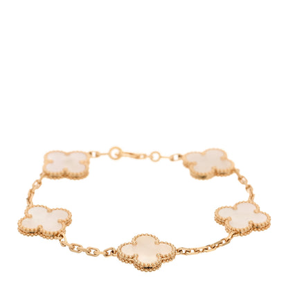 Van Cleef & Arpels 18K Yellow Gold Mother of Pearl 5 Motifs Vintage Alhambra Bracelet 1 of 5