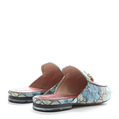 Gucci GG Supreme Monogram Blooms Womens Princetown Slippers 37.5 Beige Blue Navy Hibiscus Red 4 of 9