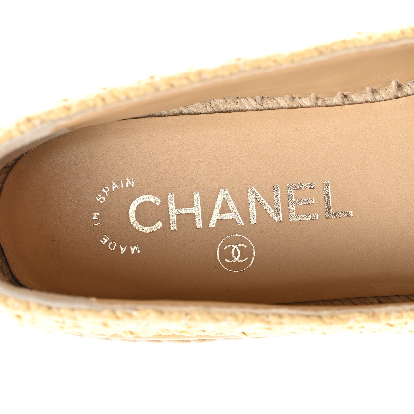Braided Fabric Lambskin CC Espadrilles 37 Beige Black