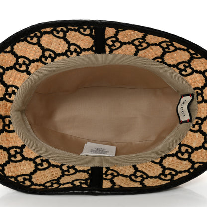 Gucci Raffia Elaphe Interlocking GG Embroidered Fedora Hat M Ivory Black 7 of 11