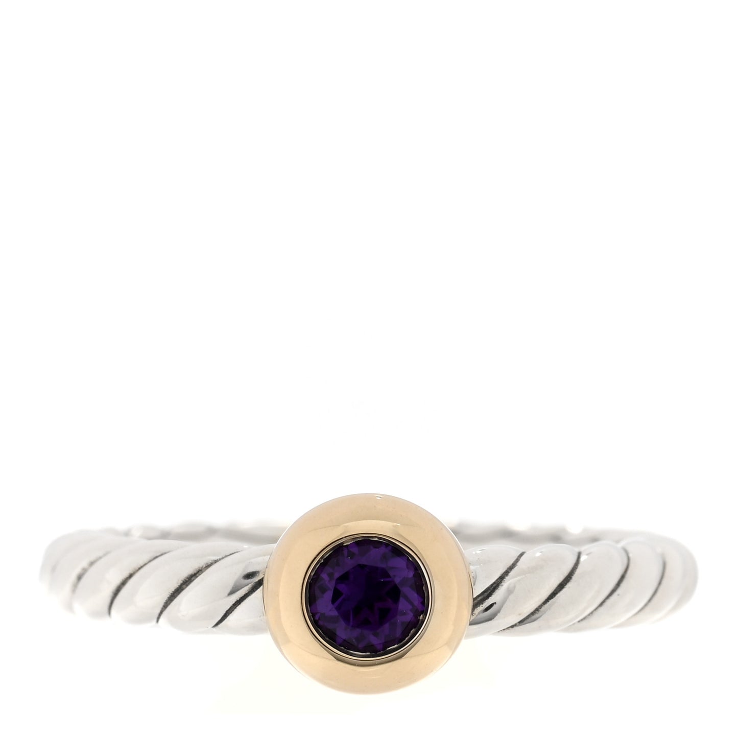 Sterling Silver 14K Yellow Gold Amethyst Petite Cable Ring
