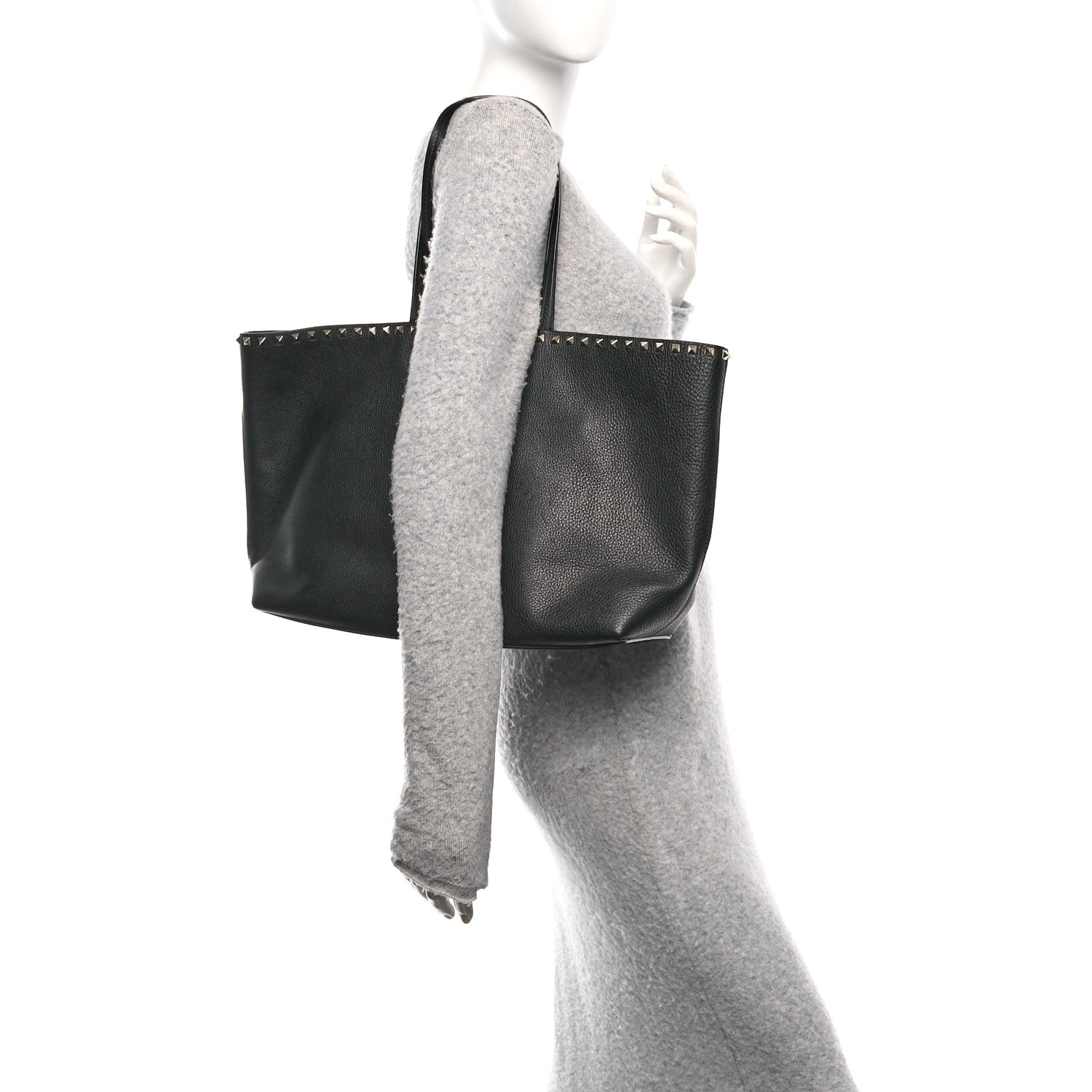 Valentino Garavani Grained Calfskin Rockstud Shoulder Tote Black 2 of 9