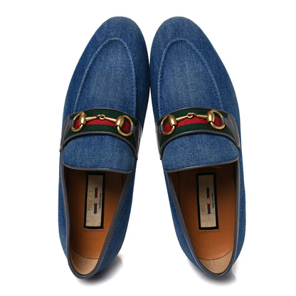 Gucci New Denim Delave Web Mens Horsebit Loafers 8 Blue 2 of 11