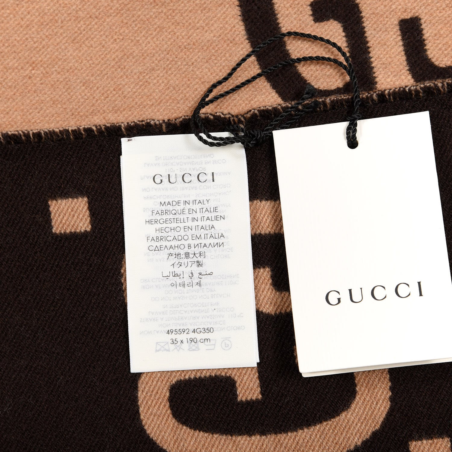 Gucci Wool Silk Monogram Jumbo GG Freedom Scarf Dark Brown Beige 3 of 4