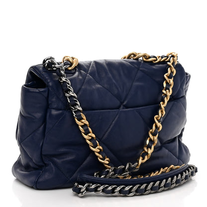 Chanel Goatskin Quilted Large Chanel 19 Flap Dark Blue 3 of 9