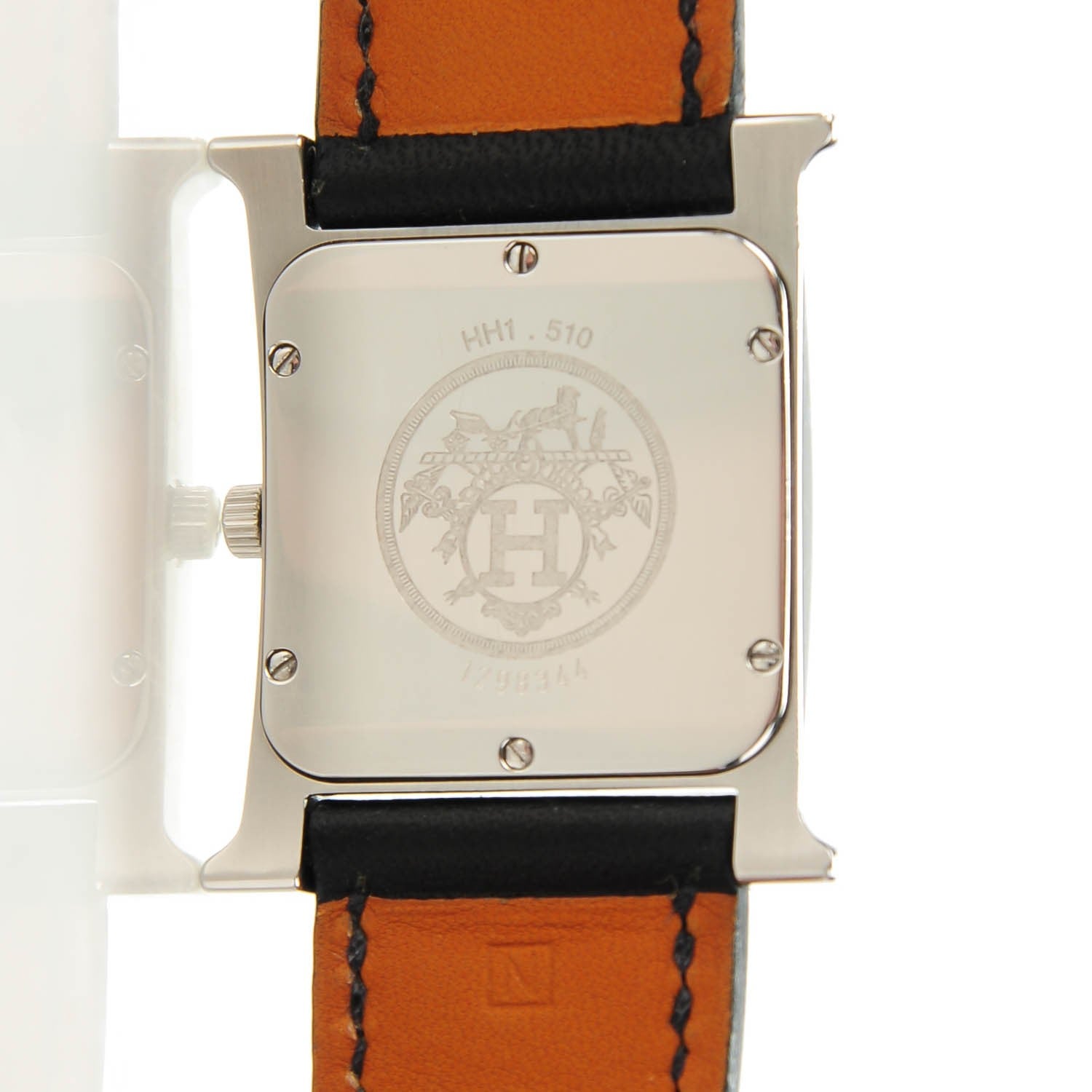 Hermes Stainless Steel Barenia Lacquer 26mm Heure H Hour Quartz Watch Noir 5 of 10