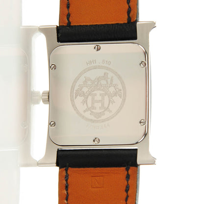 Hermes Stainless Steel Barenia Lacquer 26mm Heure H Hour Quartz Watch Noir 5 of 10