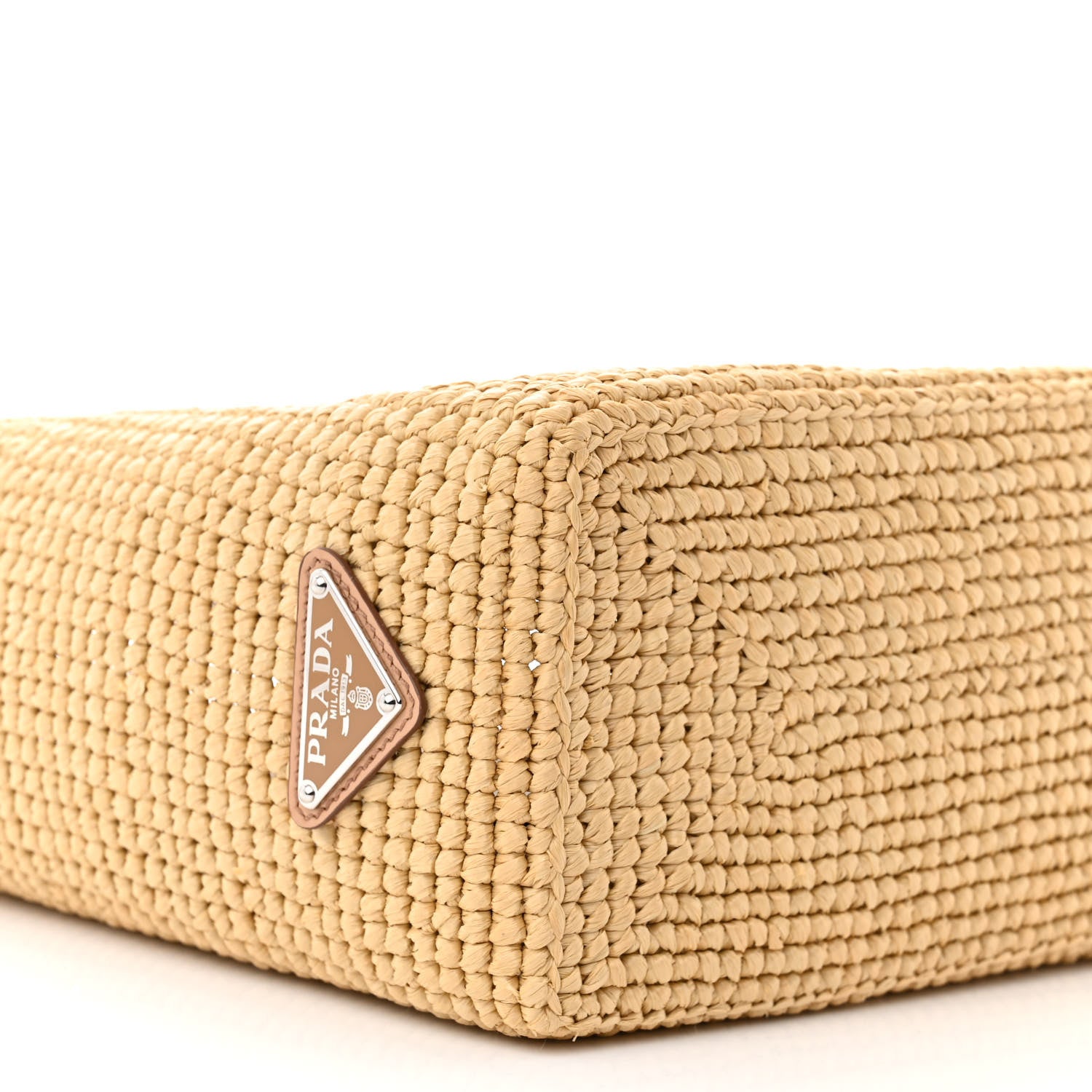 Prada Yarn Raffia Effect Crochet Vitello Logo Small Shopping Tote Naturale White 9 of 11