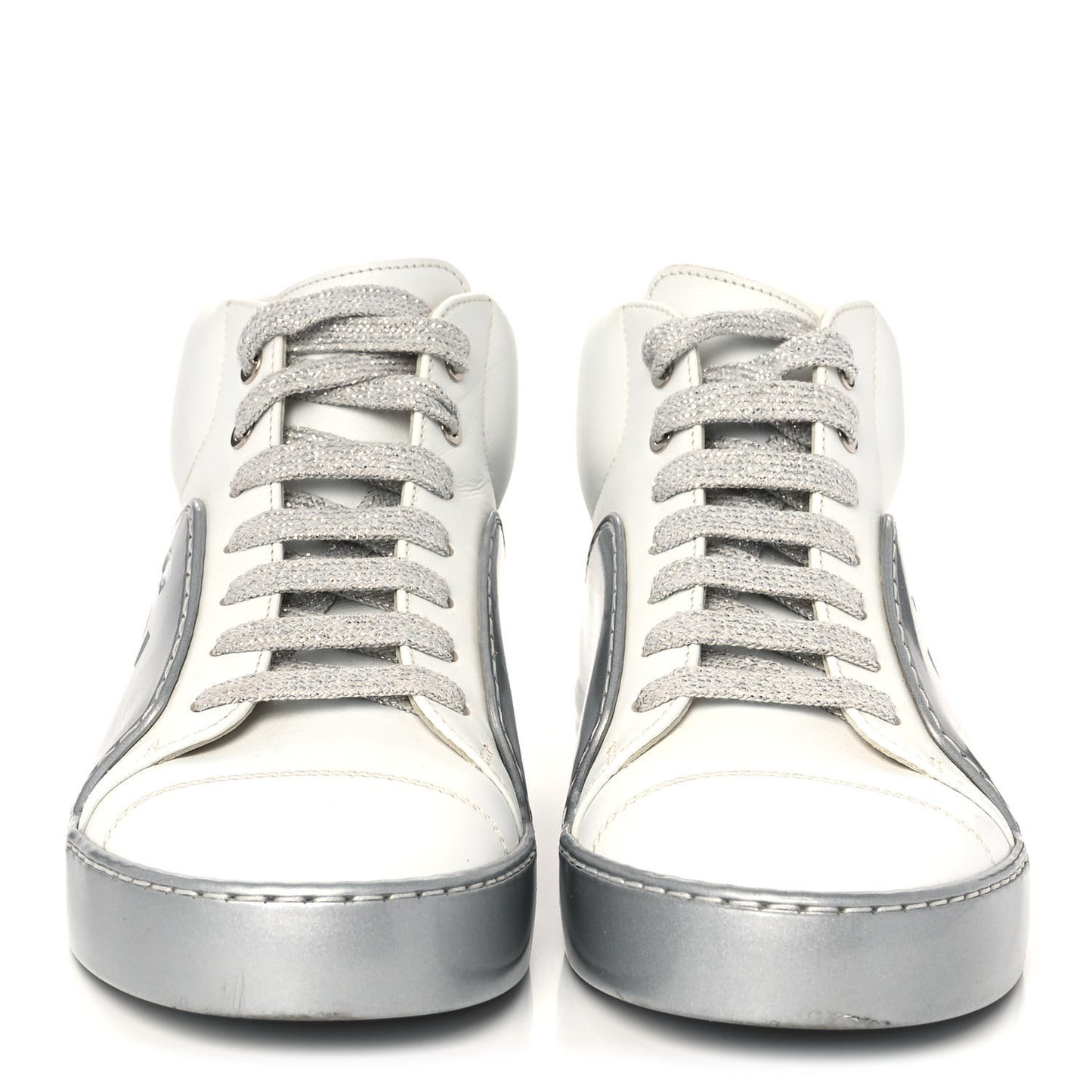 Patent Lambskin High Top Sneakers 36 White Silver