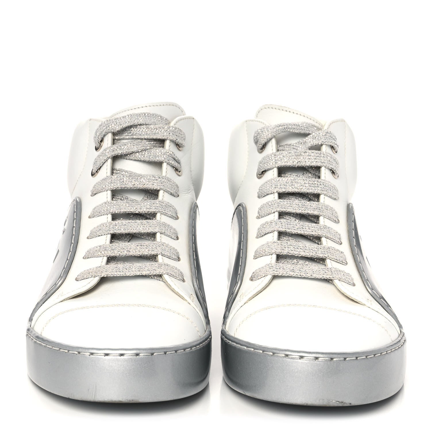Chanel Patent Lambskin High Top Sneakers 36 White Silver 2 of 9