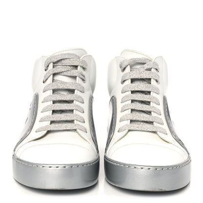 Chanel Patent Lambskin High Top Sneakers 36 White Silver 2 of 9