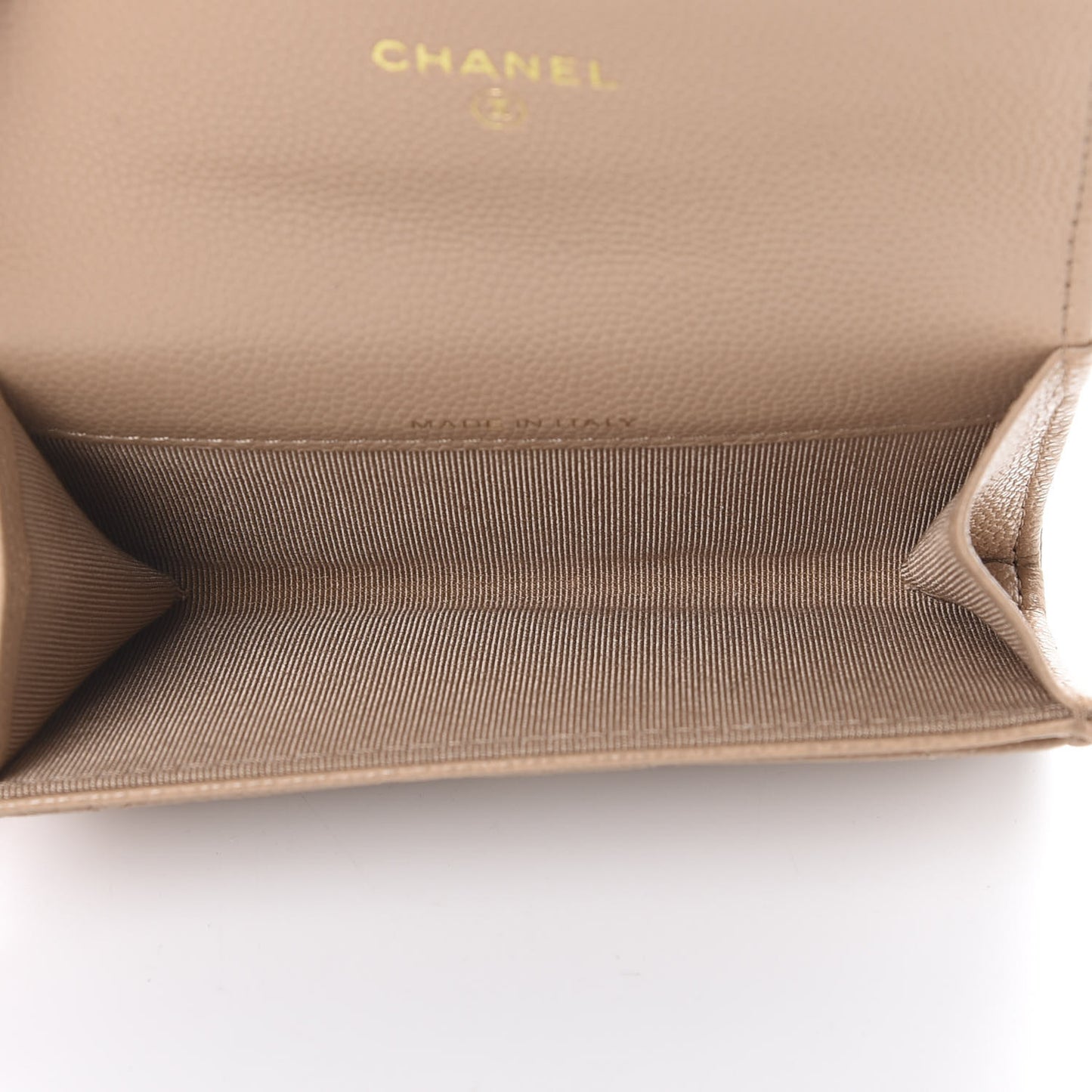 Caviar Quilted Flap Card Holder Wallet Beige