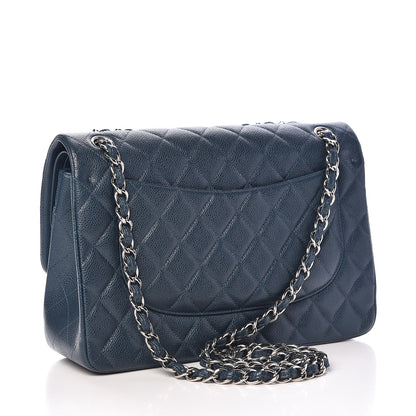 Chanel Pearly Caviar Jumbo Double Flap Blue 3 of 11