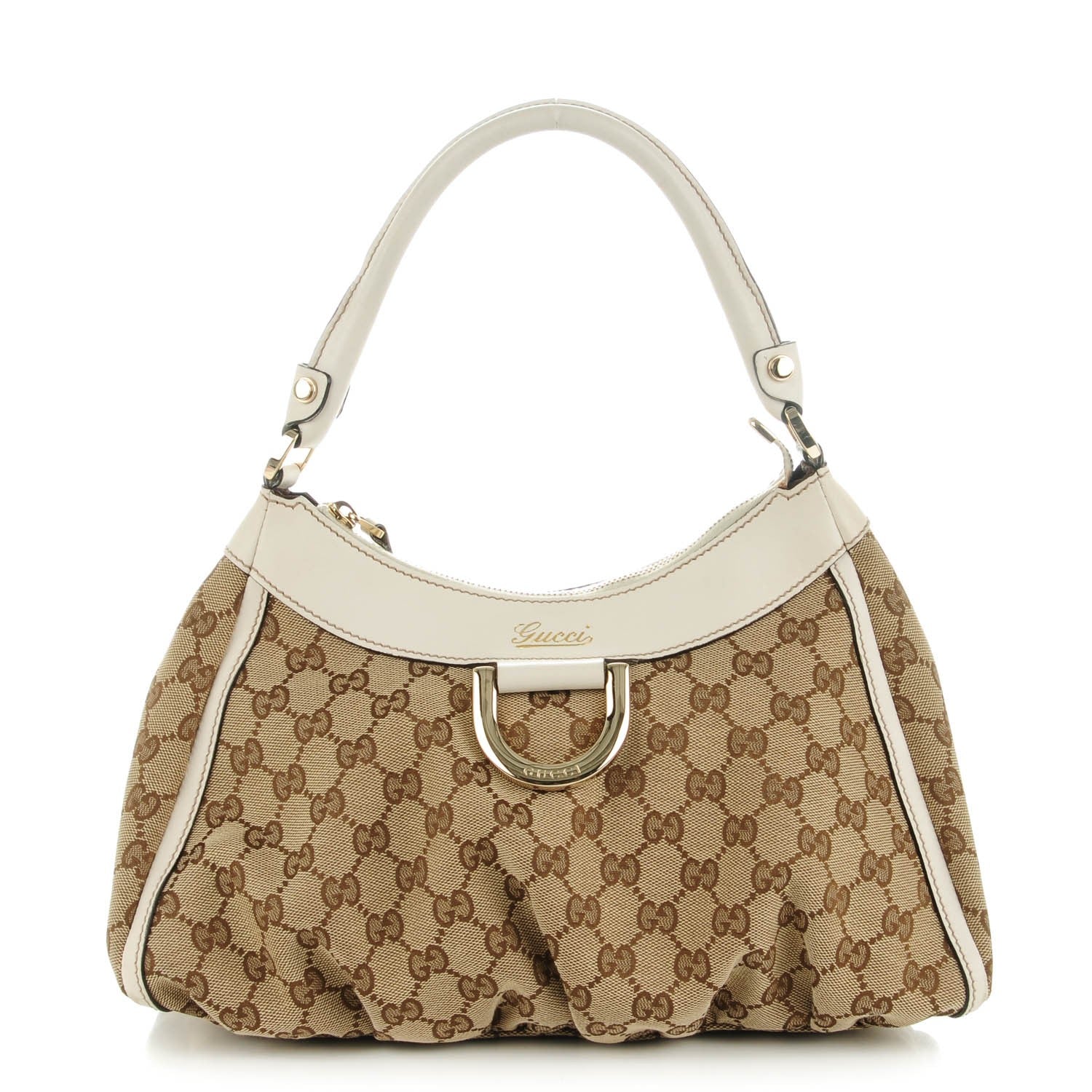 Gucci Monogram Medium D Gold Ring Hobo White 1 of 7