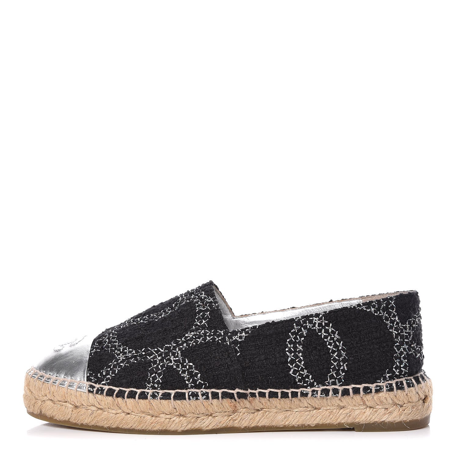Chanel Tweed Lambskin CC Espadrilles 37 Black Silver 1 of 14