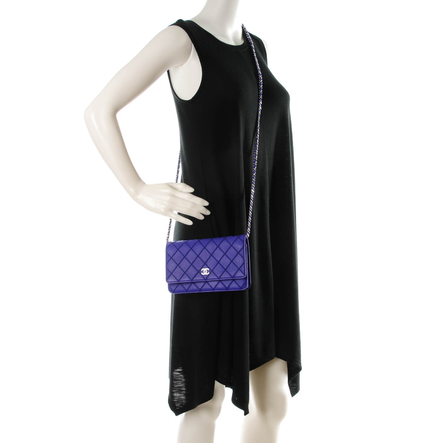 Chanel Calfskin Quilted Fancy CC Wallet On Chain WOC Blue 2 of 8