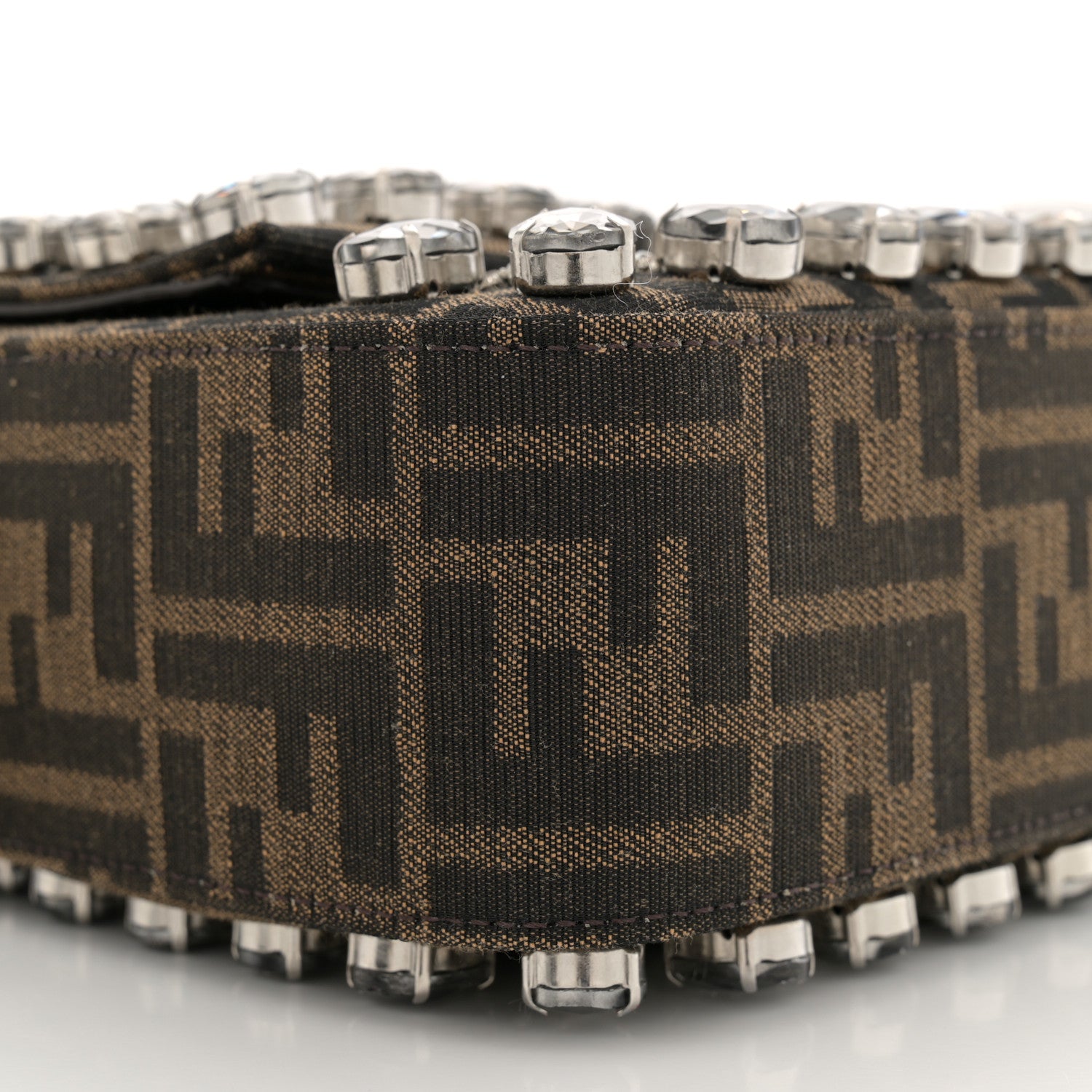 Fendi Fabric Jacquard FF 1974 Crystal Embellished Baguette Tobacco Moro Multicolor 9 of 10