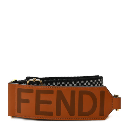 Fendi Ribbon Vitello King Logo Embossed Gingham Woven Adjustable Strap You Panna Black Cuoio 1 of 4