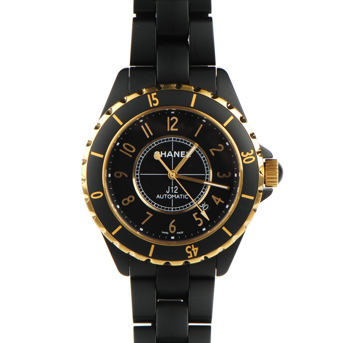 Stainless Steel 18K Yellow Gold Matte Ceramic 41mm J12 Automatic Watch Black