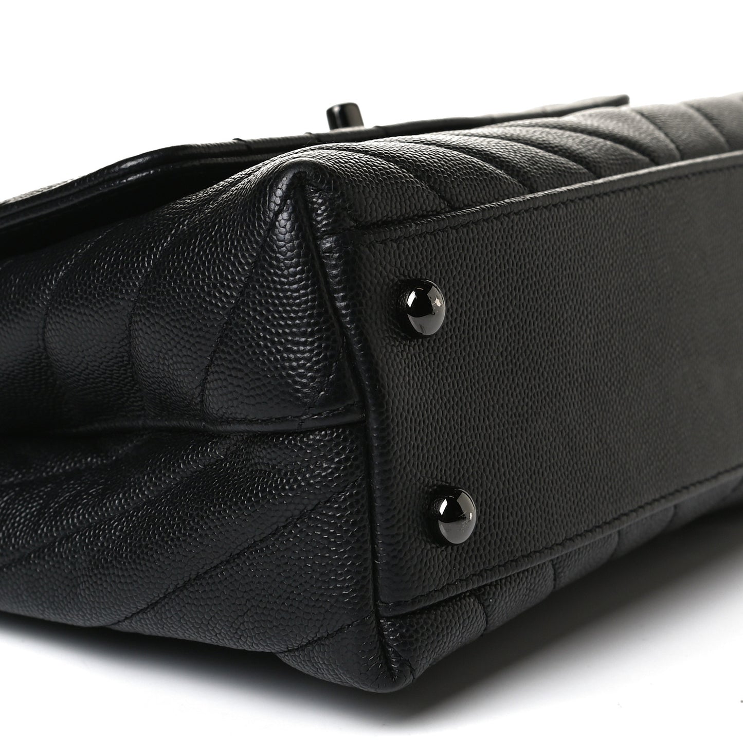 Caviar Chevron Quilted Mini Coco Handle Flap So Black
