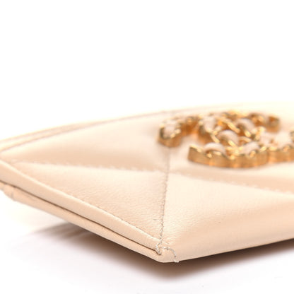 Chanel Shiny Goatskin Quilted Chanel 19 Card Holder Beige 9 of 12