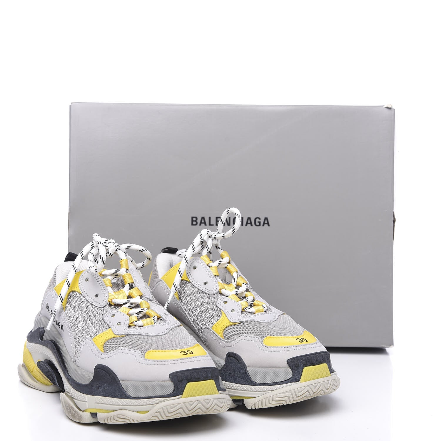 Balenciaga Fabric Mesh Womens Triple S Sneakers 39 Yellow Grey White 9 of 9