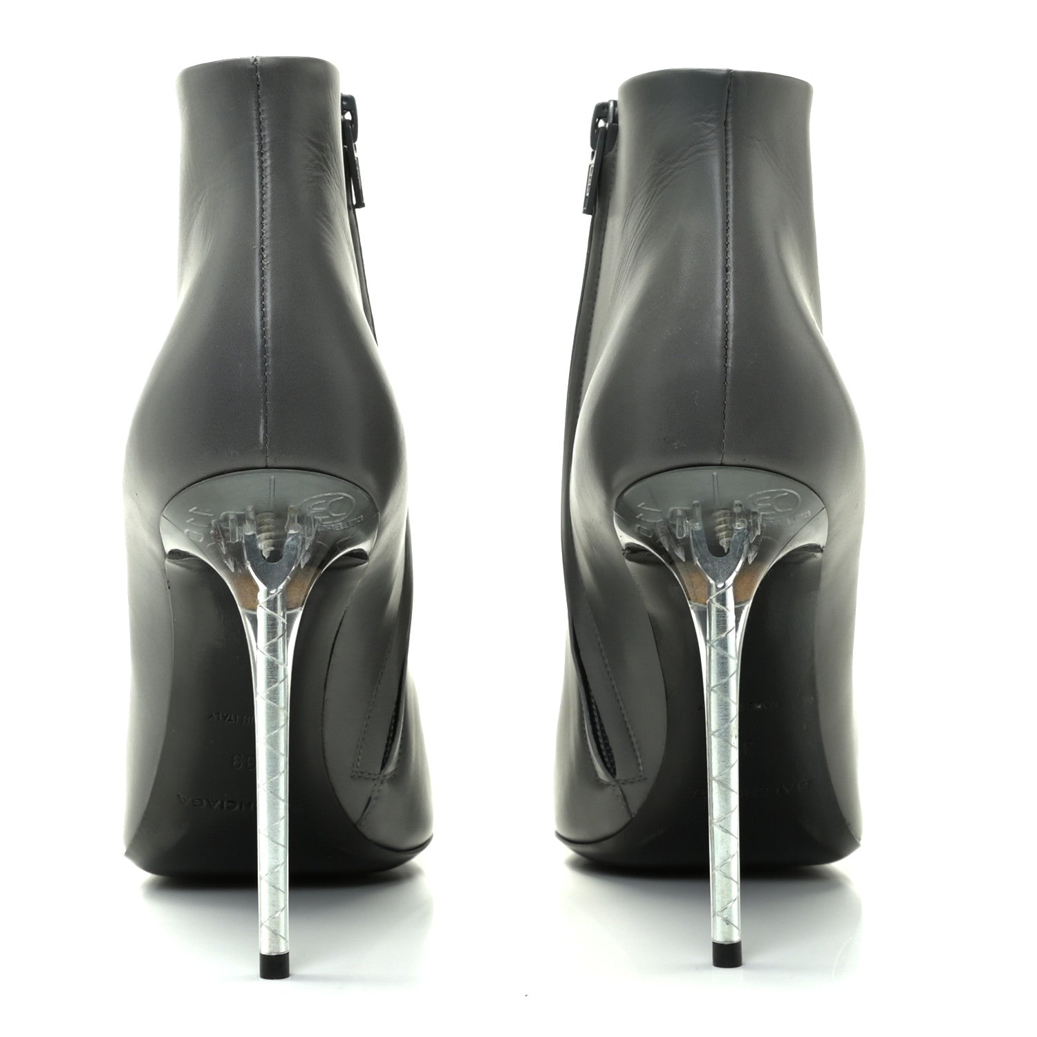 Balenciaga Calkfskin Round Toe Steel Transparent Heel 110mm Booties 39 Asphalte 5 of 8