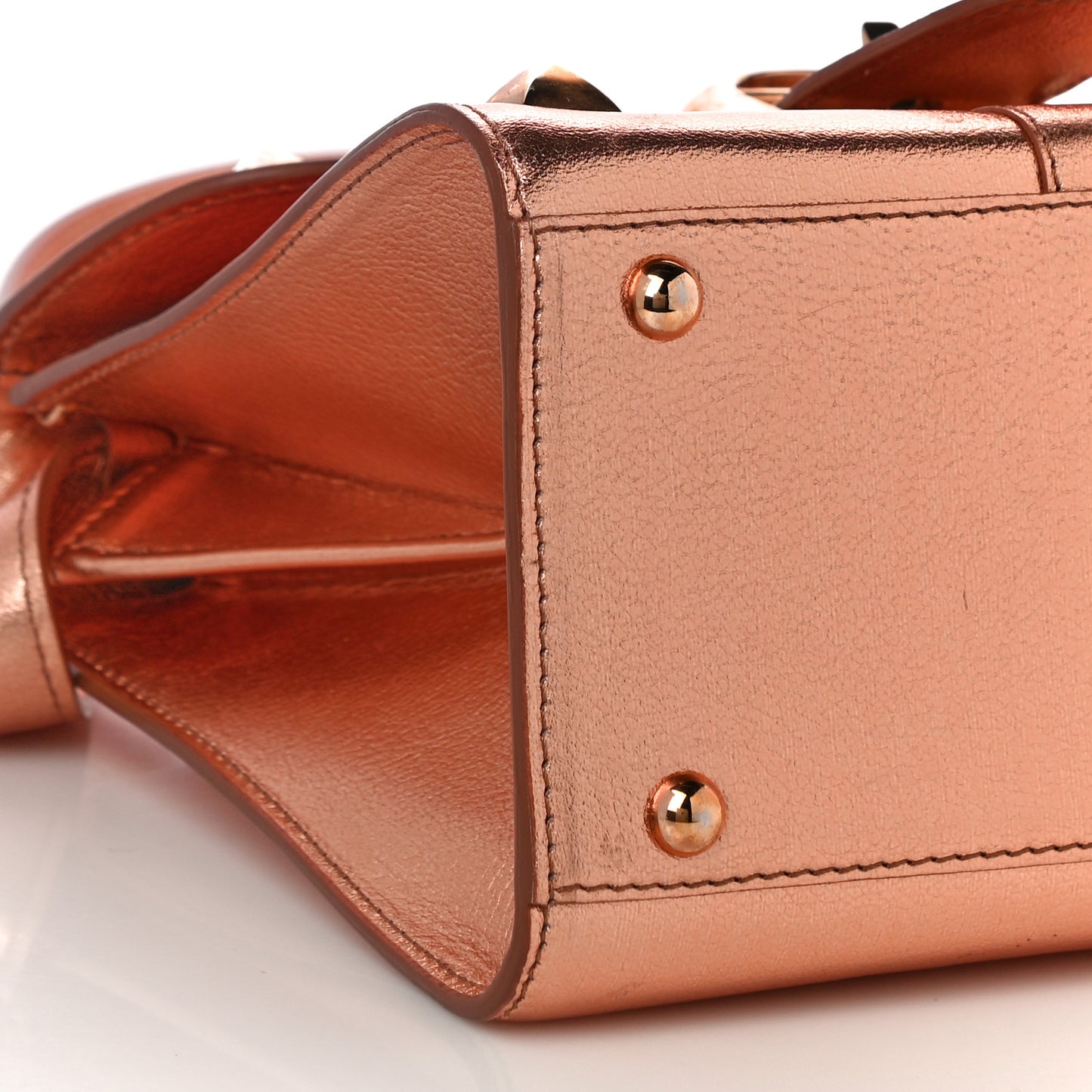 Metallic Calfskin Studded Mini Brillant Satchel Copper