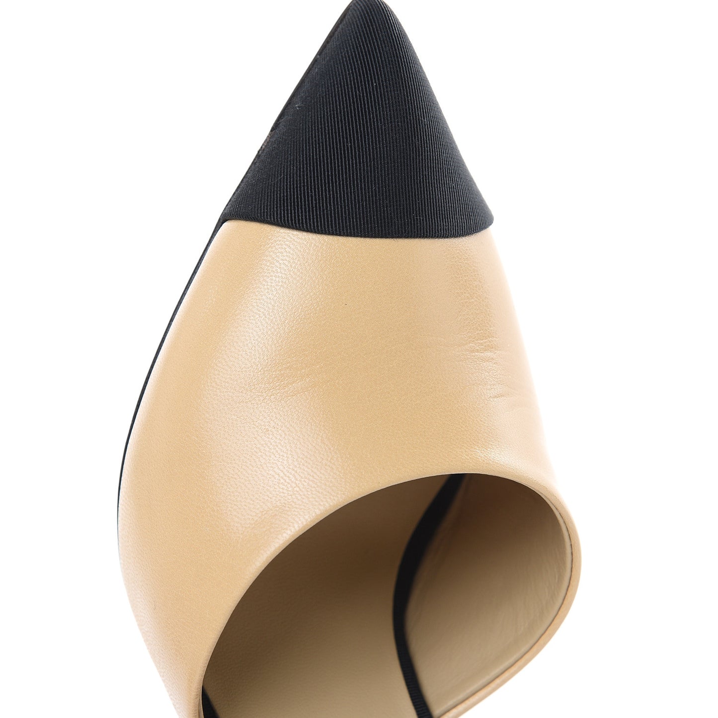 Goatskin Grosgrain Cap Toe Pearl Mule 36 Beige Black
