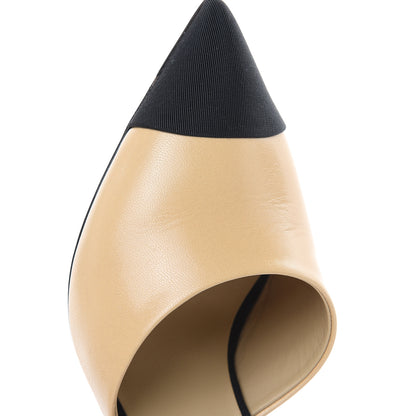 Chanel Goatskin Grosgrain Cap Toe Pearl Mule 36 Beige Black 10 of 11