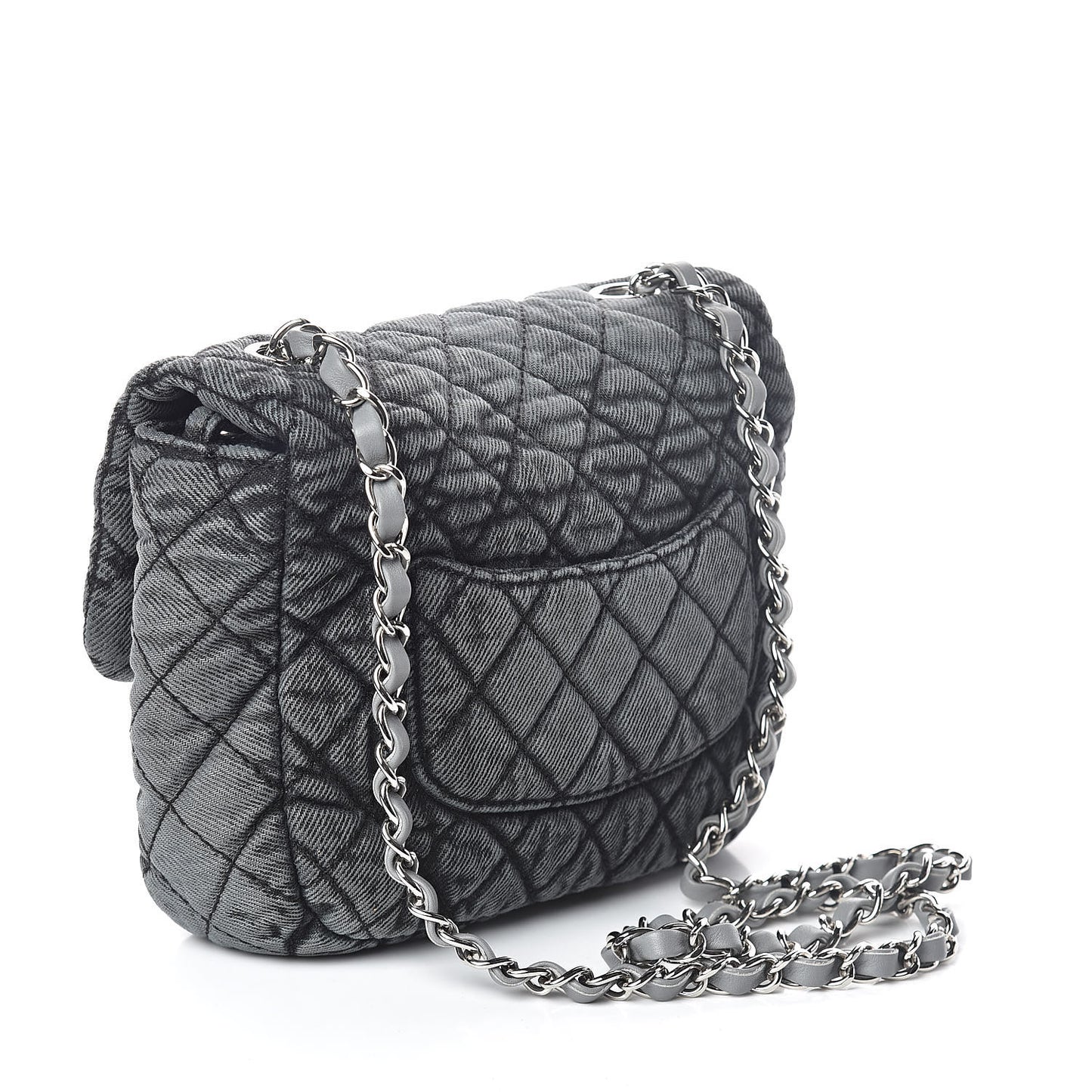 Washed Denim Quilted Small Denimpression Flap Grey Black