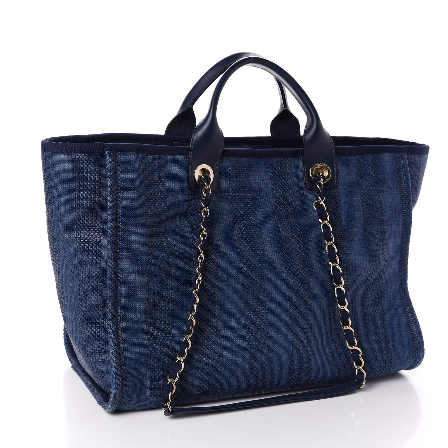 Mixed Fibers Striped Medium Deauville Tote Navy Blue