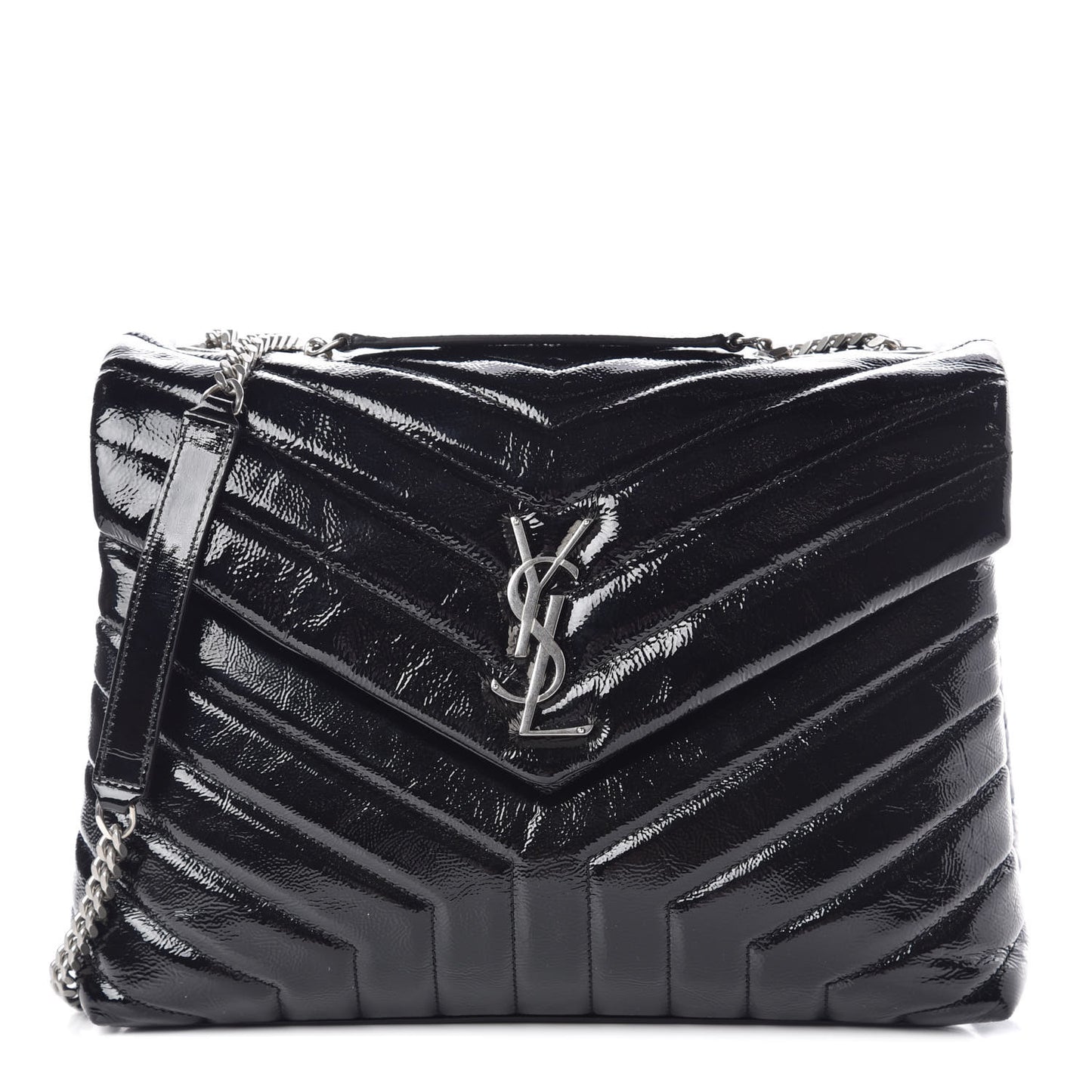 Patent Y Quilted Monogram Medium Loulou Chain Satchel Black