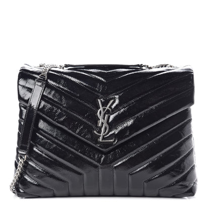Saint Laurent Patent Y Quilted Monogram Medium Loulou Chain Satchel Black 1 of 11