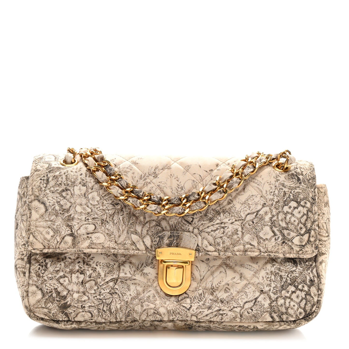 Tessuto Nylon Quilted Floral Flap Beige