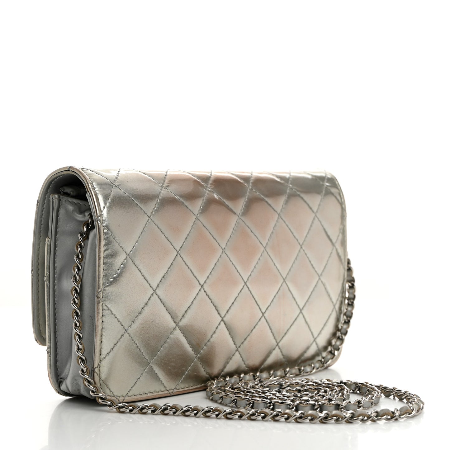 Patent Quilted Golden Class Wallet on Chain WOC Silver