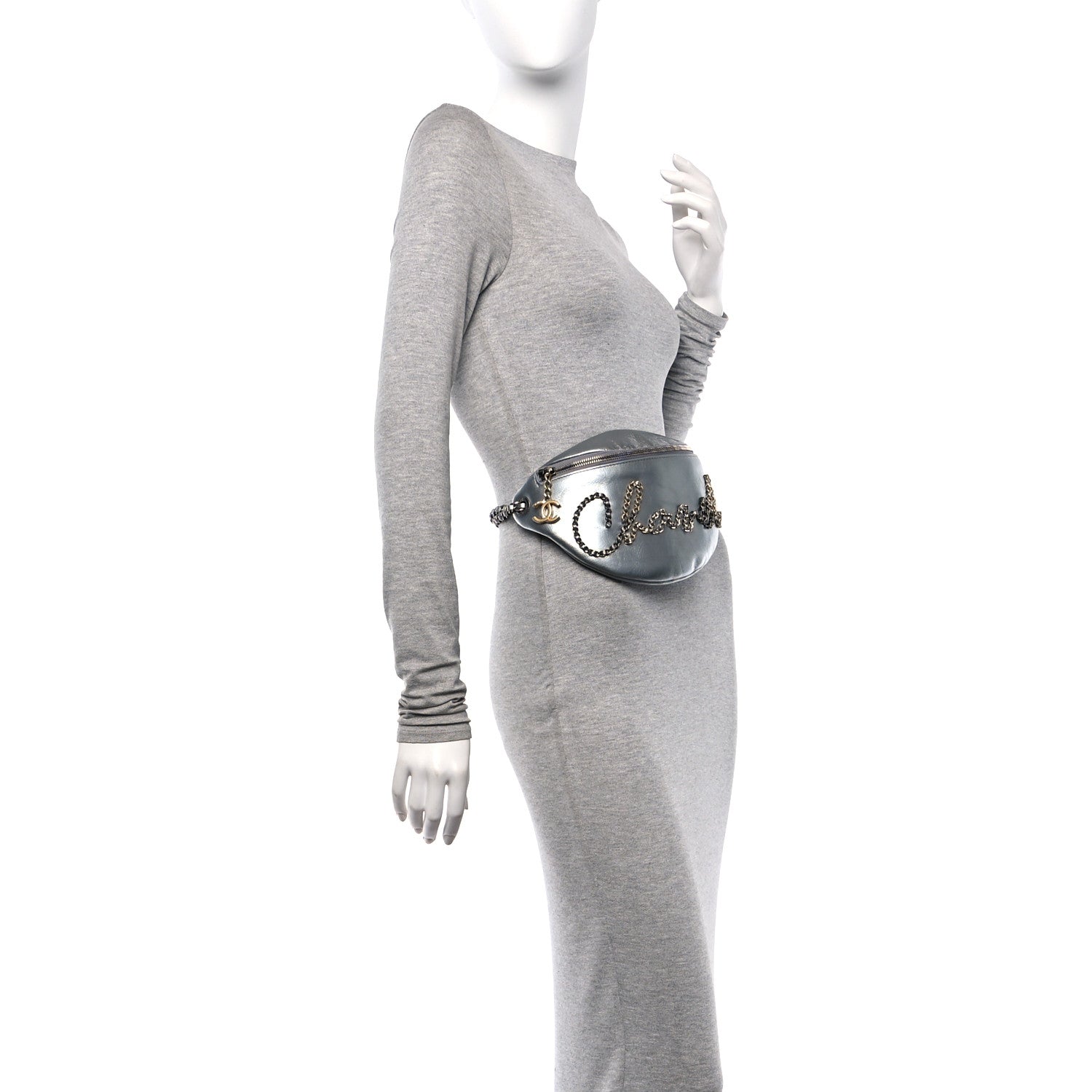 Chanel Metallic Crumpled Calfskin Chain 20s Signe Waist Bag Silver 2 of 11