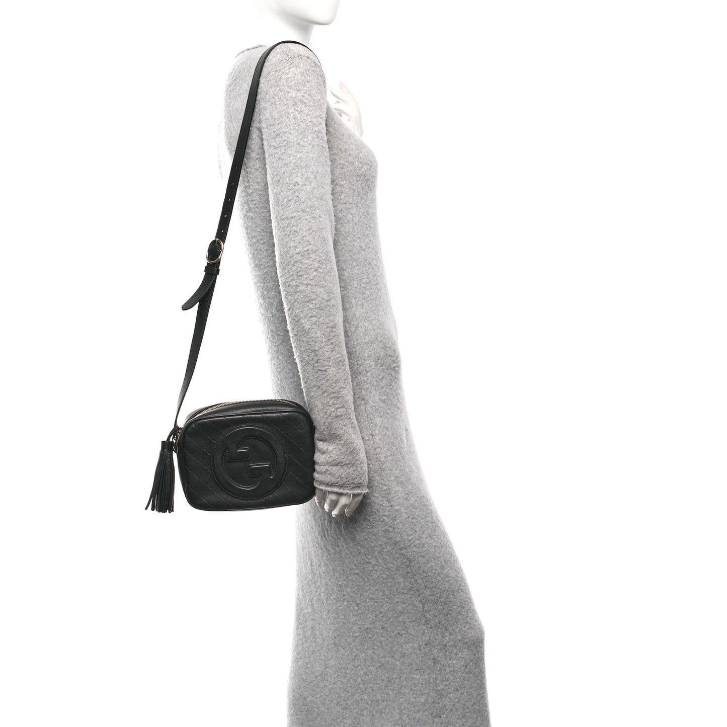 Sakai Be Green Calfskin Diagonal Stitched Small Blondie Shoulder Bag Black