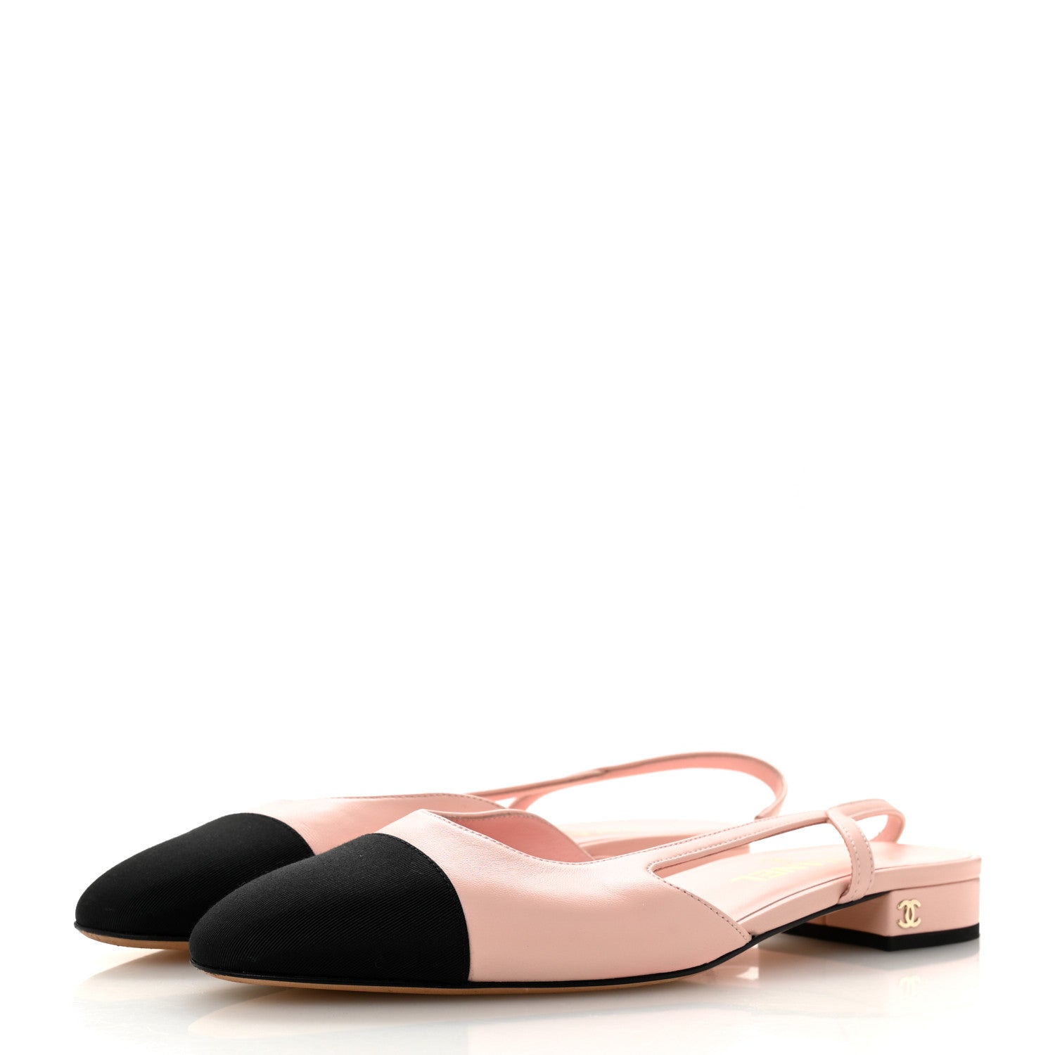 Chanel Calfskin Grosgrain Cap Toe CC Slingback Flats 39 Light Pink Black 4 of 10